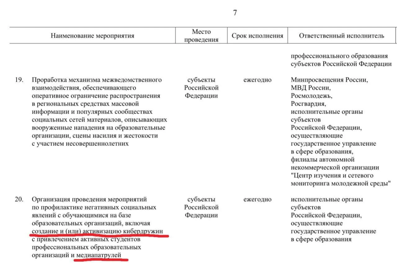 Правительство предлагает привлечь учащихся профессиональных образовательных организаций к патрулированию социальных сетей с целью выявления «негативного» контента; реализацию инициативы намечают до 2030 года.